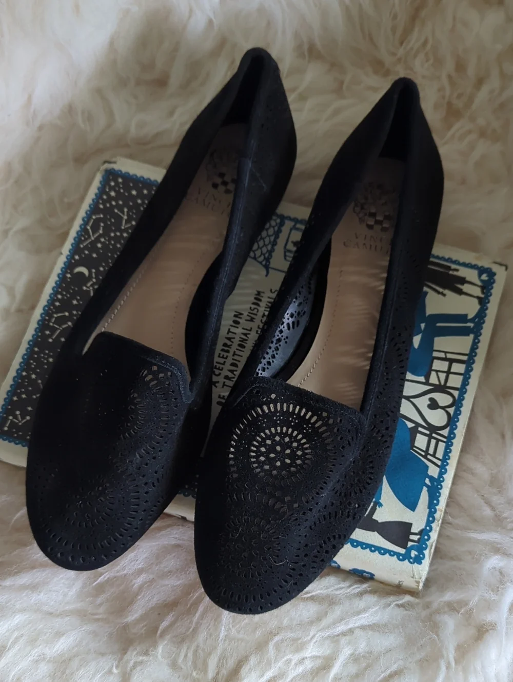 Vince Camuto - Black Laser-Cut Slip-On Flats